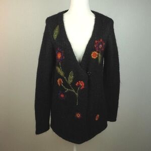 WilliSmith Black Embroidered Mohair Blend‎ Cardigan Sweater Size Medium